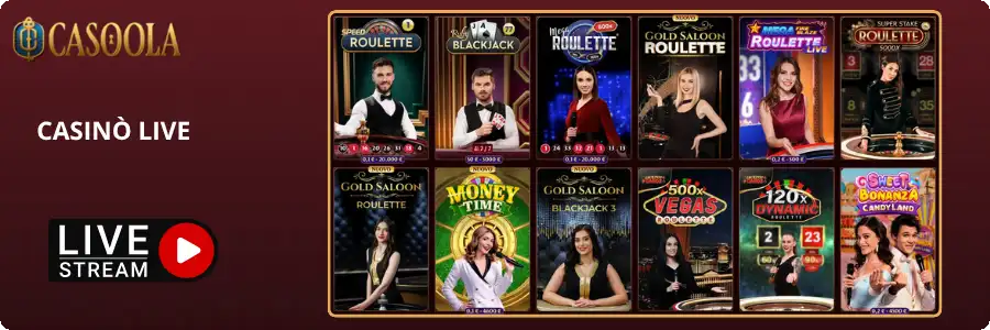 Tavoli live di roulette e blackjack con croupier