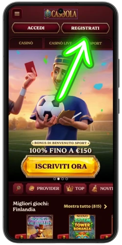 Home mobile di Casoola con Accedi e Registrati